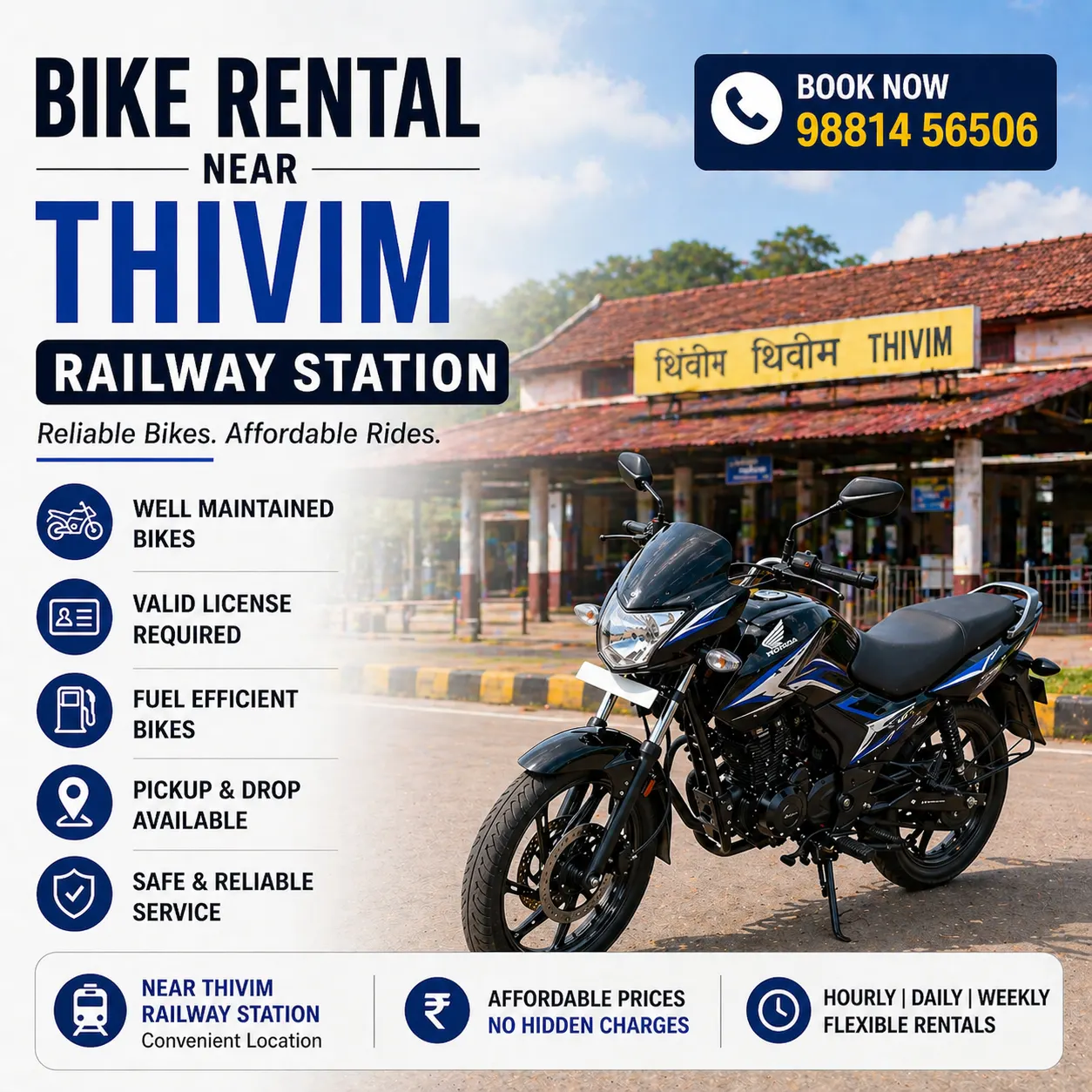 Bike Rental Near Thivim Railway Station Goa
